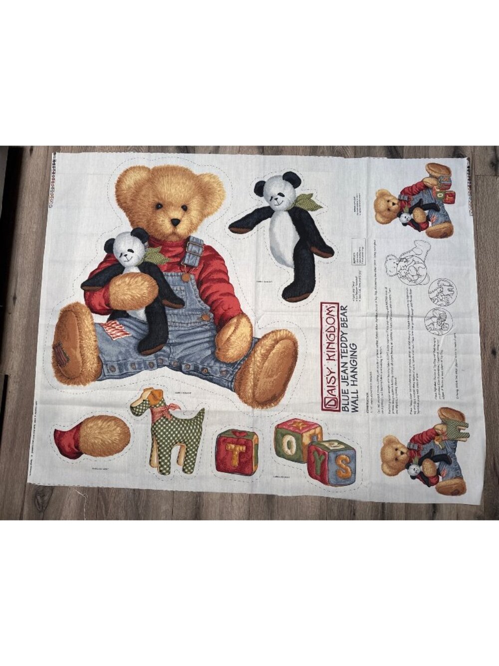 Daisy Kingdom Blue Jean Teddy Bear Wall Hanging 1305 Cut & Sew Fabric Panel
